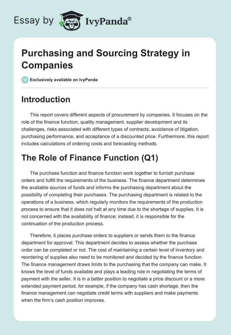 Purchasing and Sourcing Strategy in Companies. Page 1