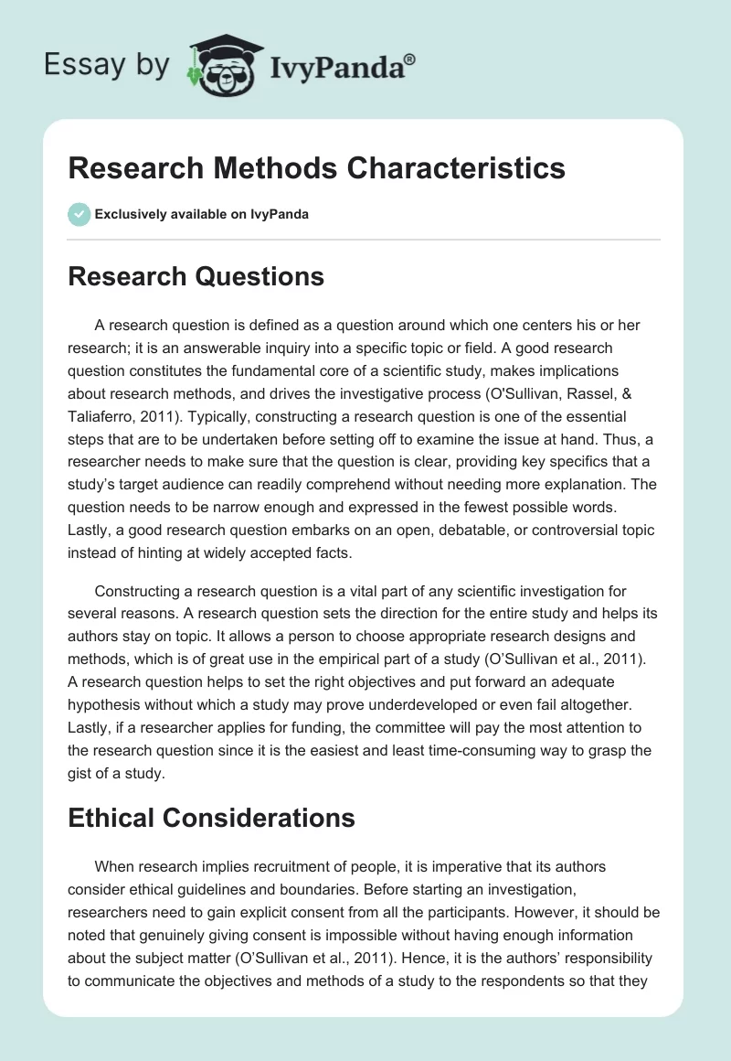Research Methods Characteristics. Page 1