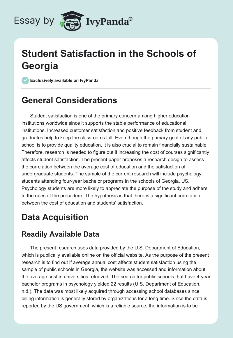 Student Satisfaction in the Schools of Georgia. Page 1