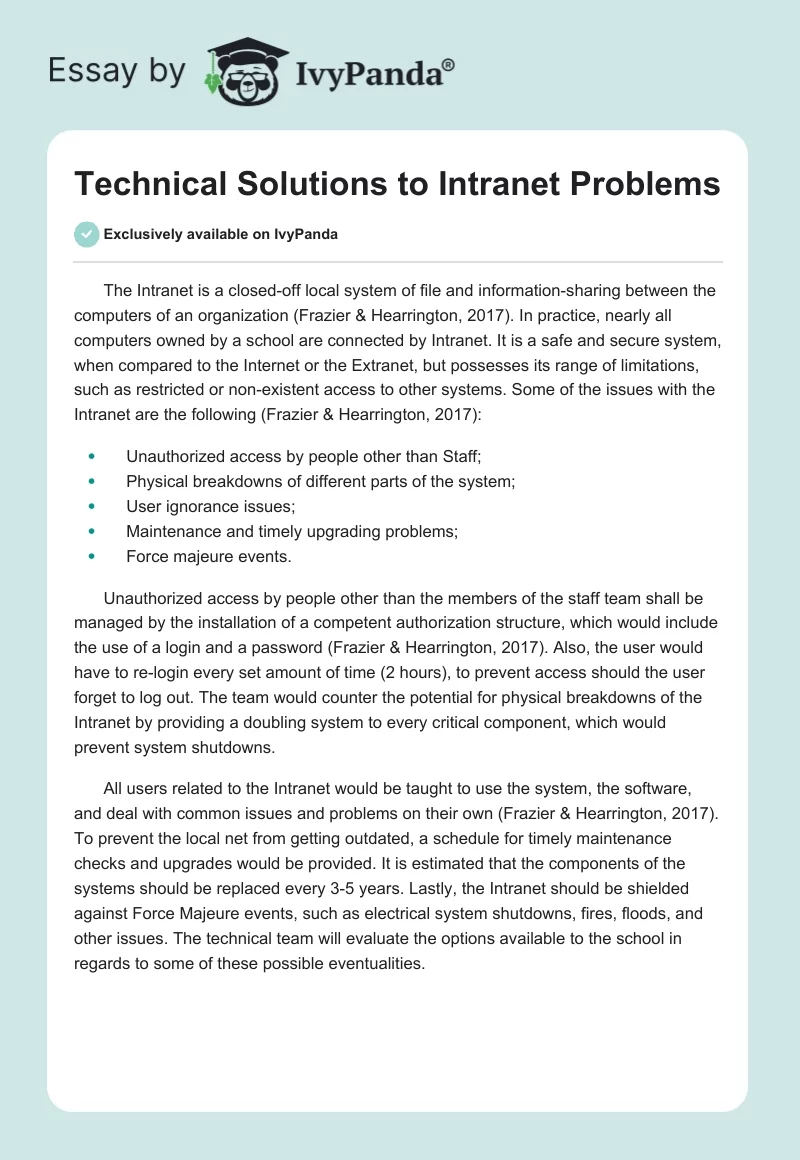 Technical Solutions to Intranet Problems. Page 1