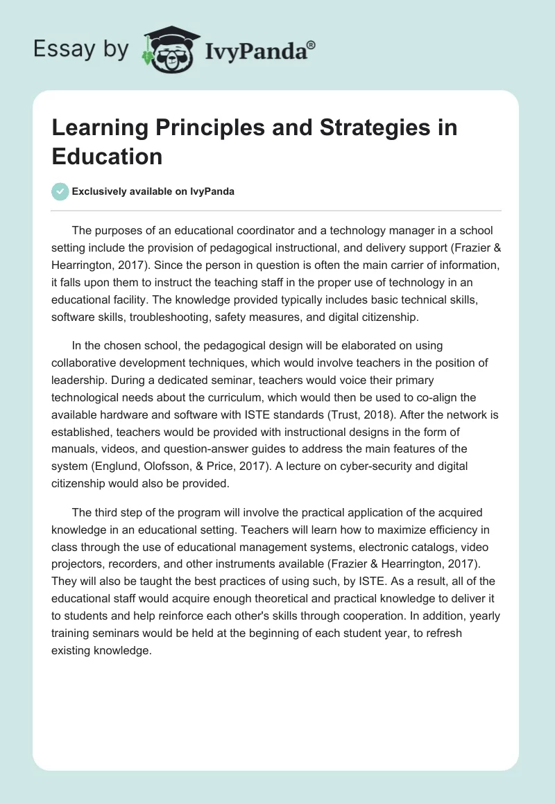 Learning Principles and Strategies in Education. Page 1