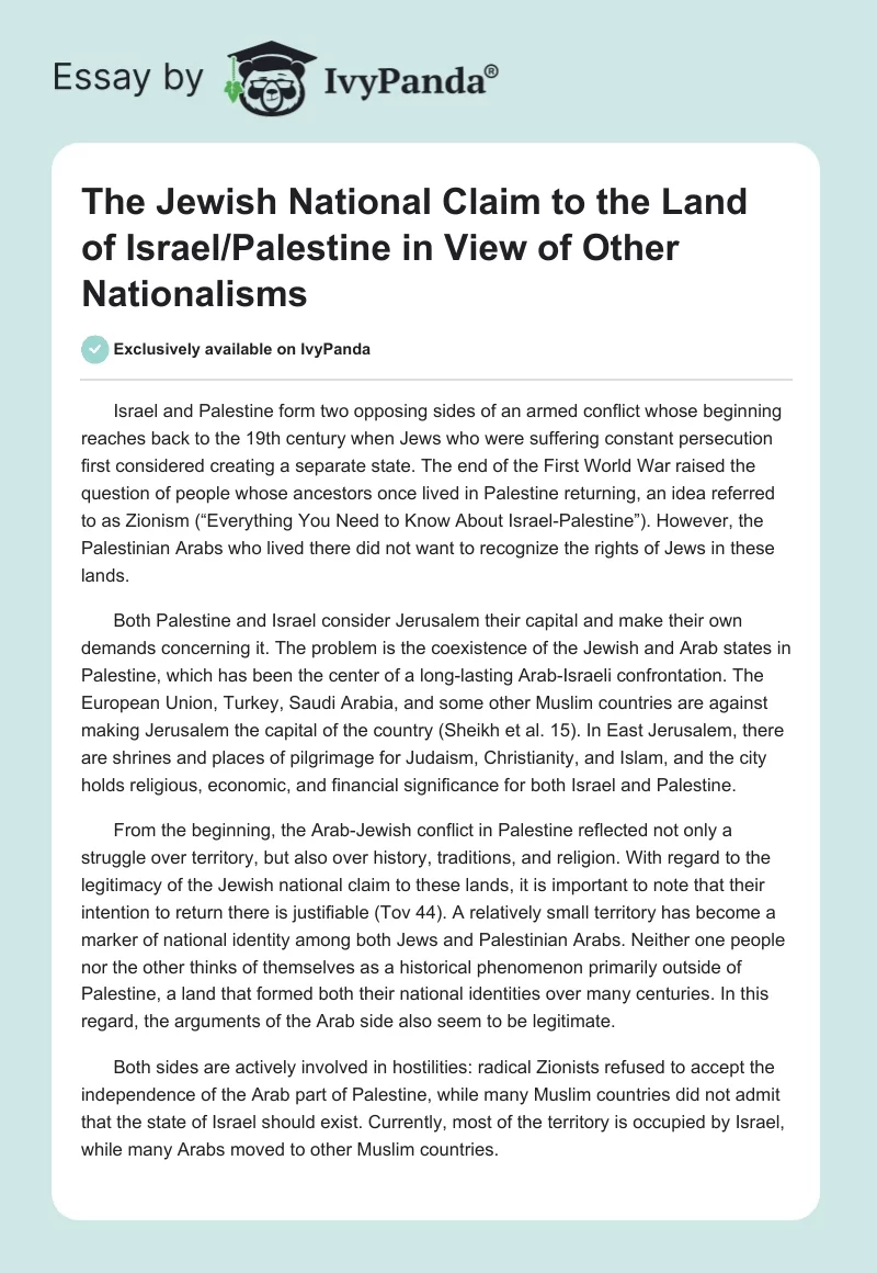 The Jewish National Claim to the Land of Israel/Palestine in View of Other Nationalisms. Page 1