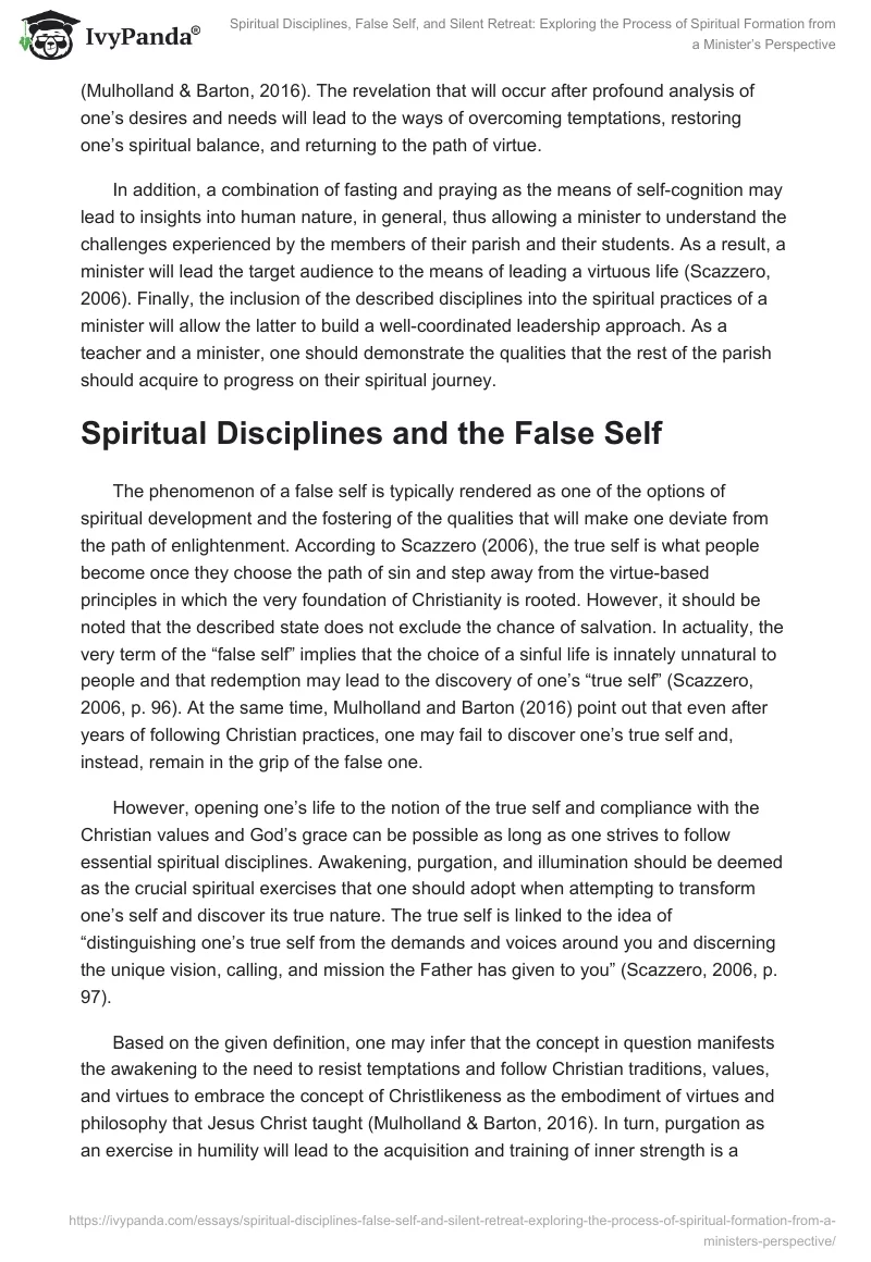 Spiritual Disciplines, False Self, and Silent Retreat: Exploring the Process of Spiritual Formation from a Minister’s Perspective. Page 2