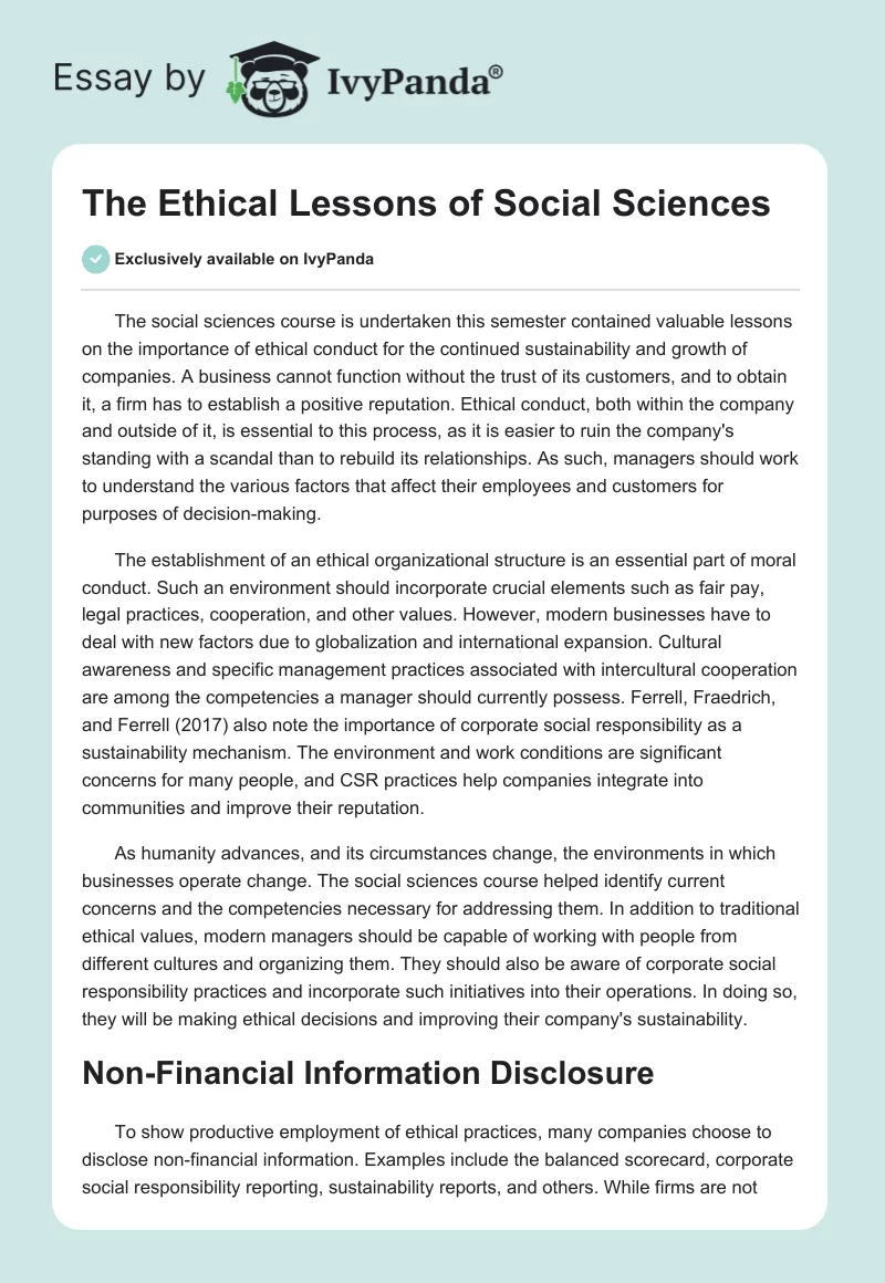 The Ethical Lessons of Social Sciences. Page 1