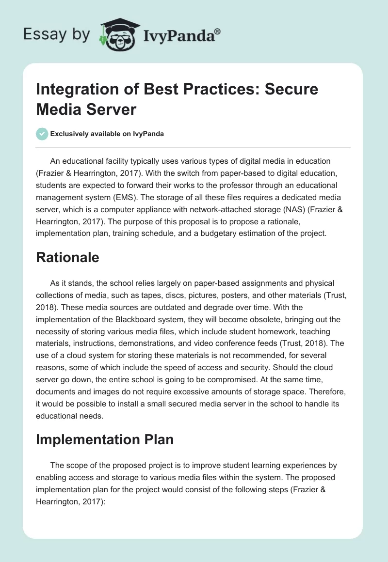 Integration of Best Practices: Secure Media Server. Page 1