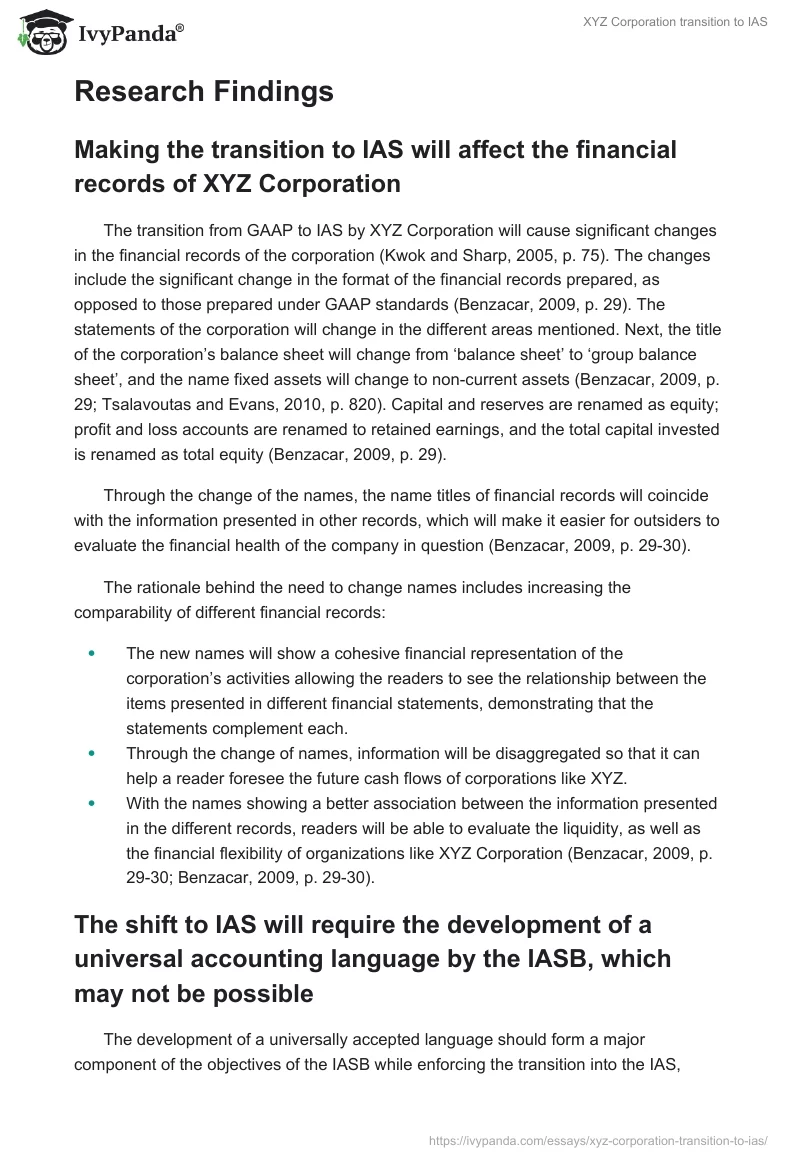 XYZ Corporation Transition to IAS. Page 2