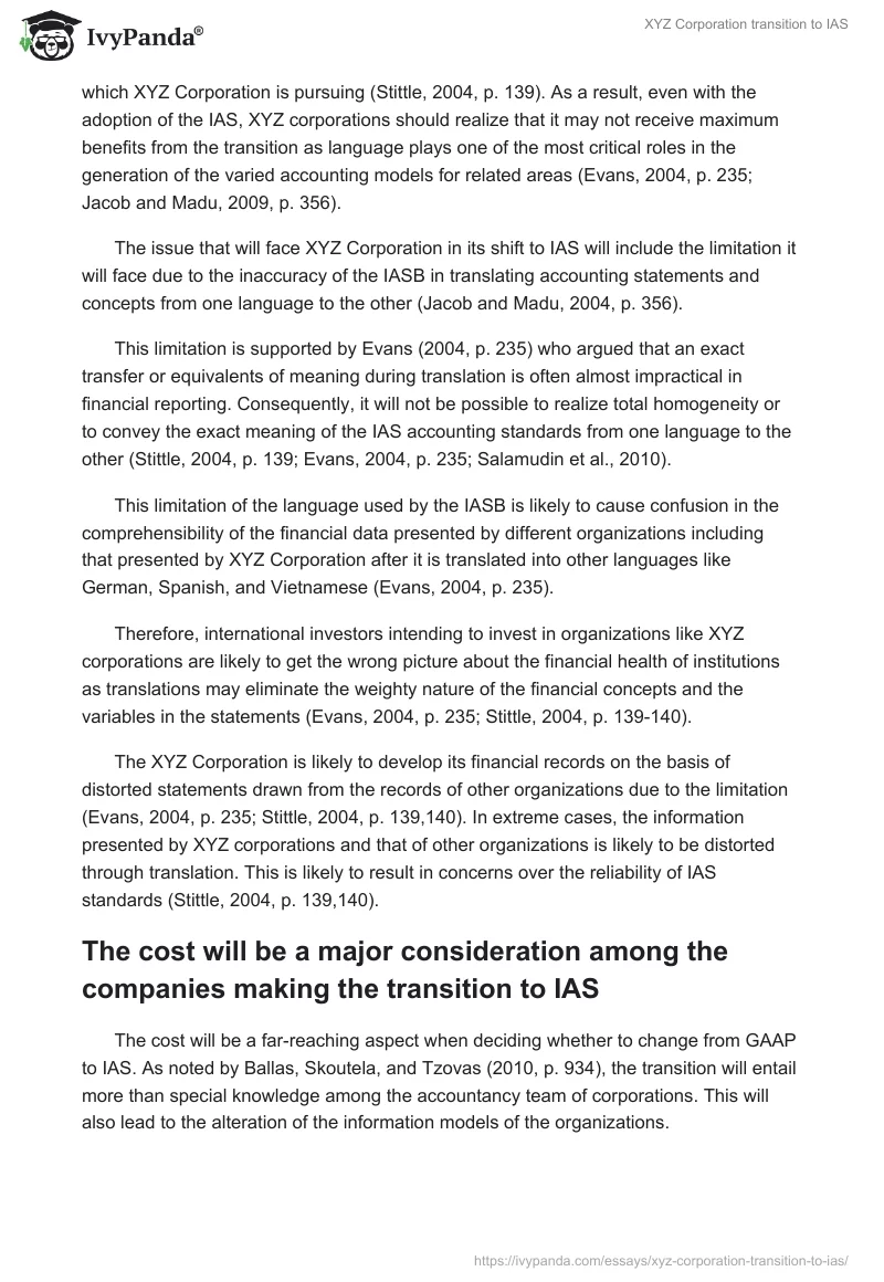 XYZ Corporation Transition to IAS. Page 3