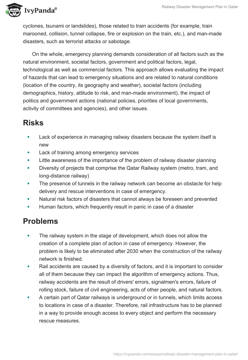 Railway Disaster Management Plan in Qatar. Page 2