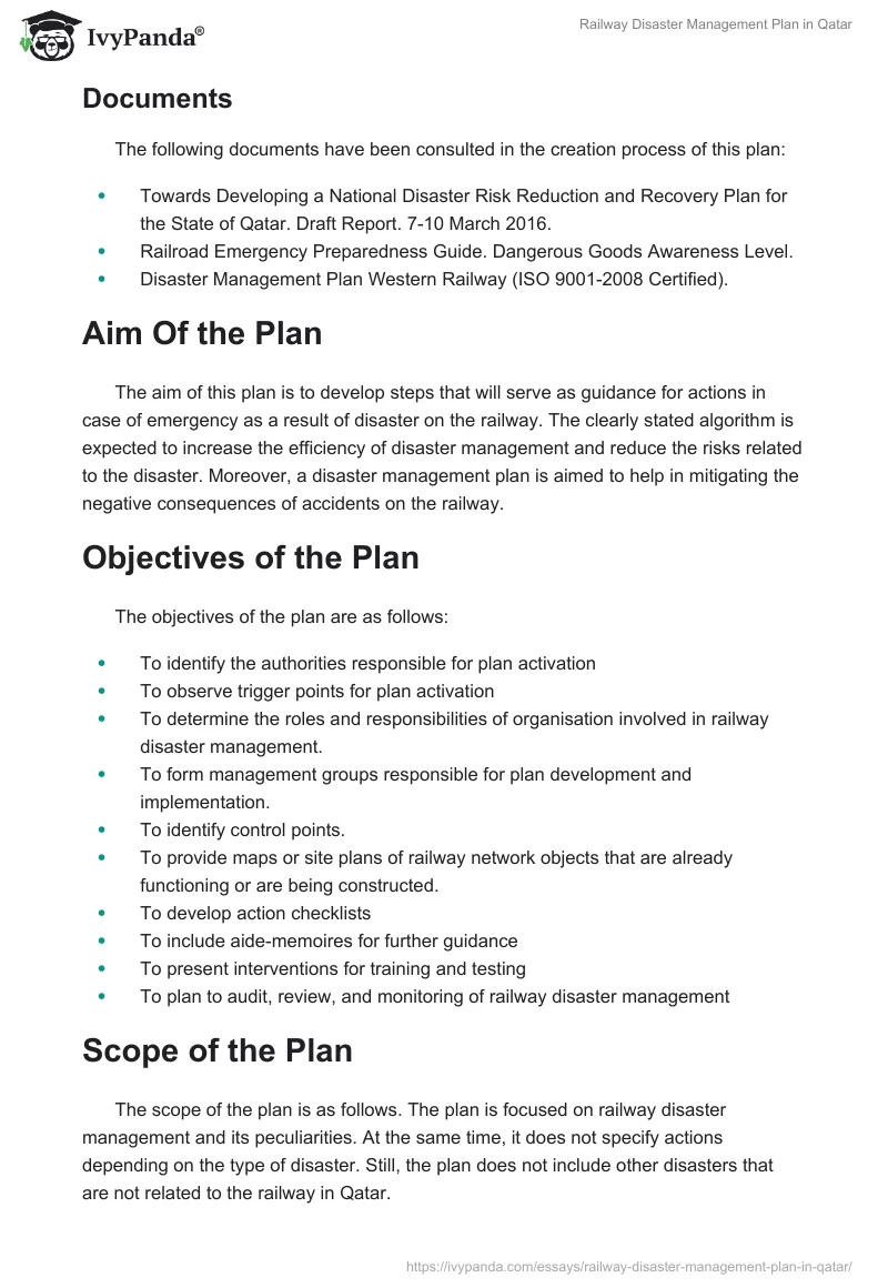 Railway Disaster Management Plan in Qatar. Page 3