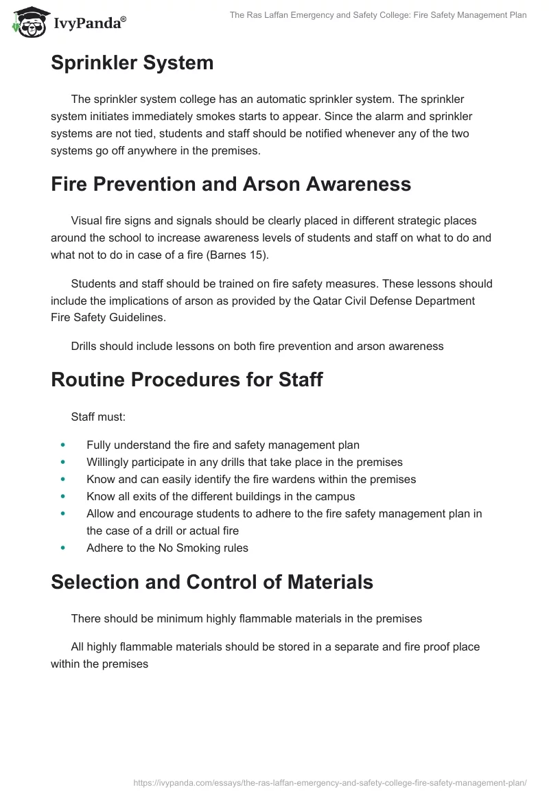The Ras Laffan Emergency and Safety College: Fire Safety Management Plan. Page 4