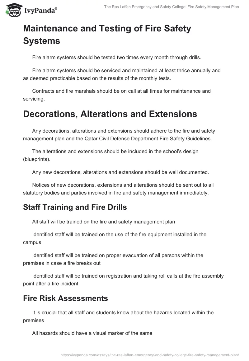 The Ras Laffan Emergency and Safety College: Fire Safety Management Plan. Page 5