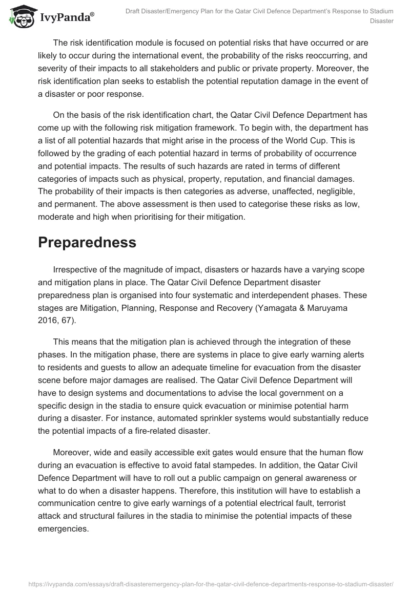 Draft Disaster/Emergency Plan for the Qatar Civil Defence Department’s Response to Stadium Disaster. Page 4