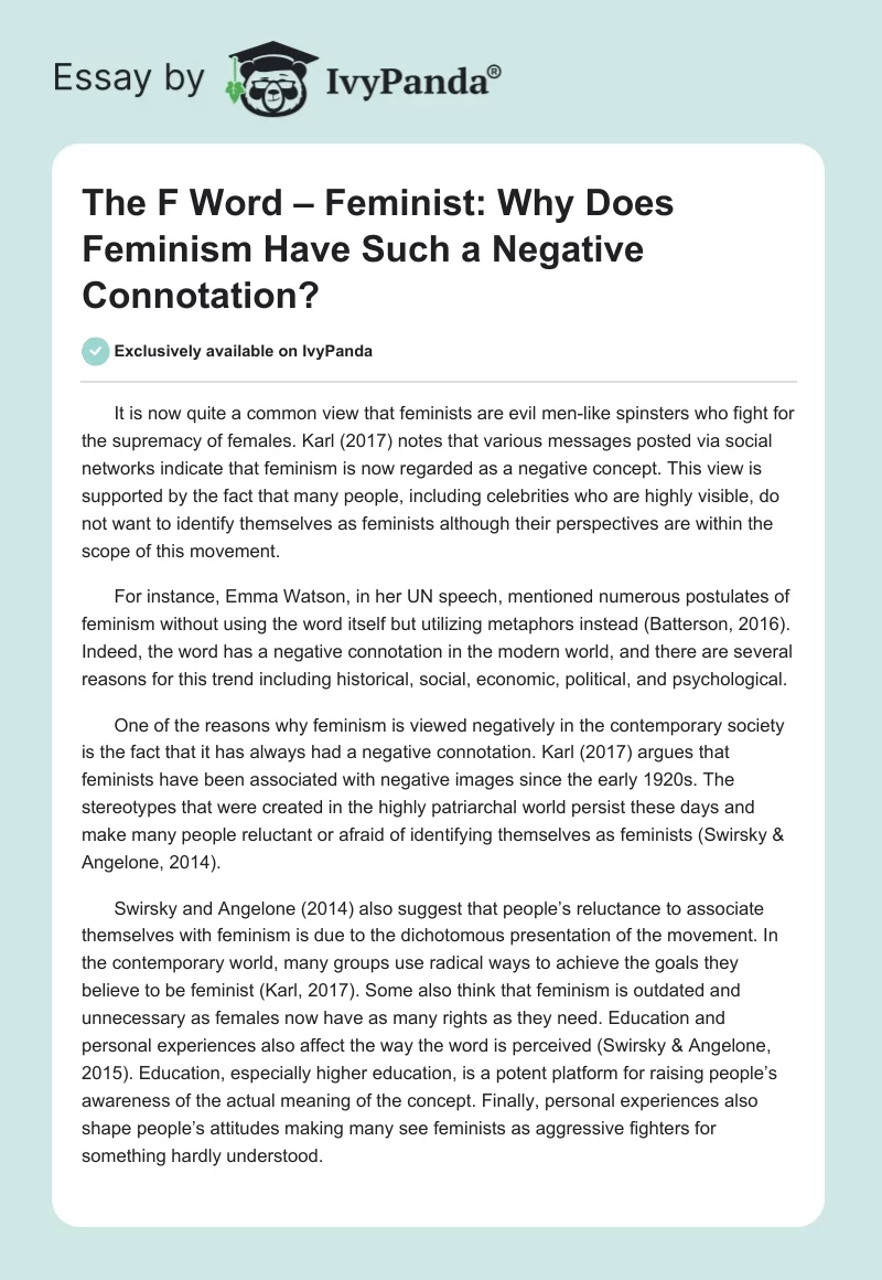 The F Word – Feminist: Why Does Feminism Have Such a Negative Connotation?. Page 1