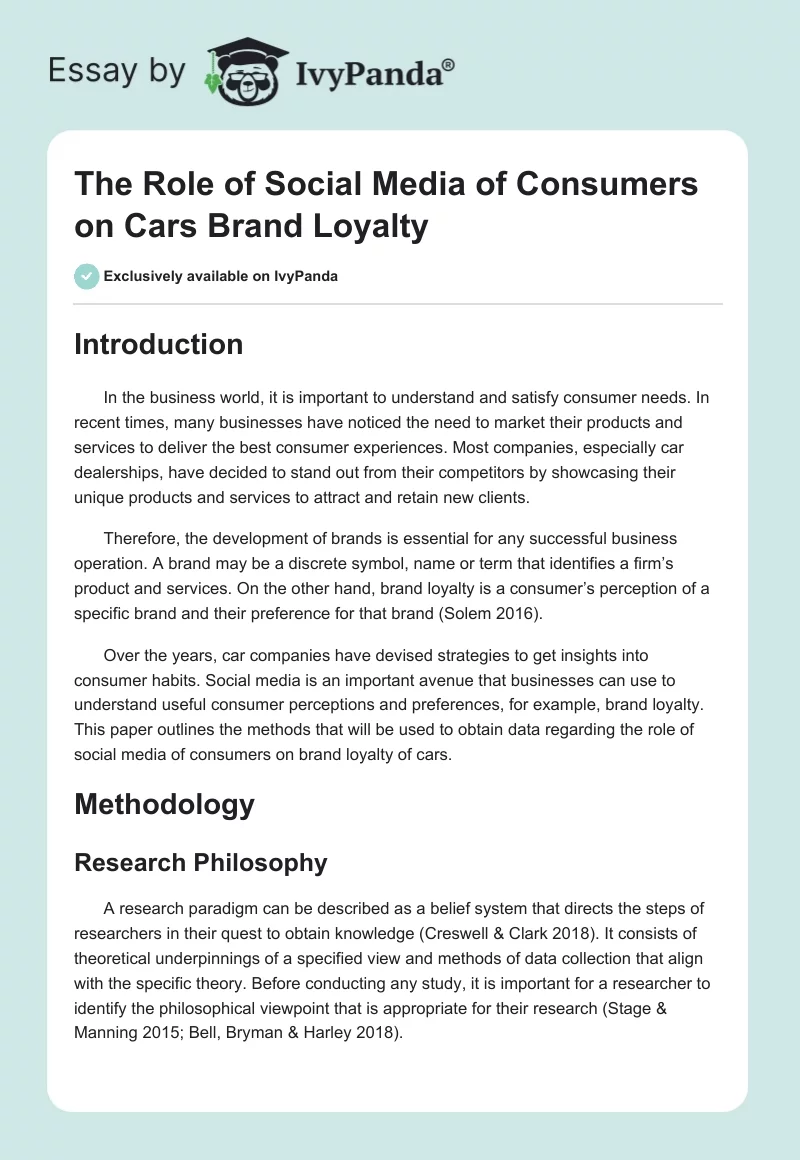 The Role of Social Media of Consumers on Cars Brand Loyalty. Page 1