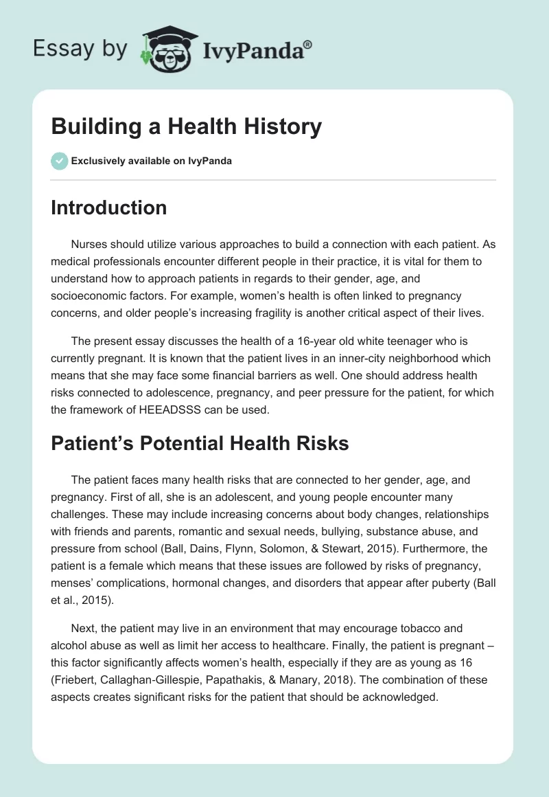 Building a Health History. Page 1