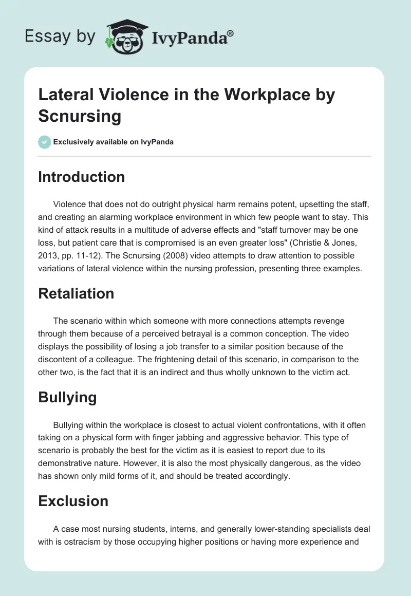 "Lateral Violence in the Workplace" by Scnursing. Page 1