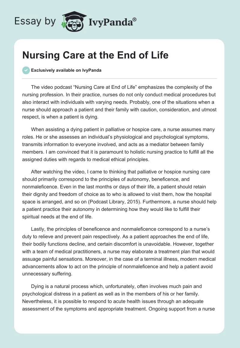 Nursing Care at the End of Life. Page 1