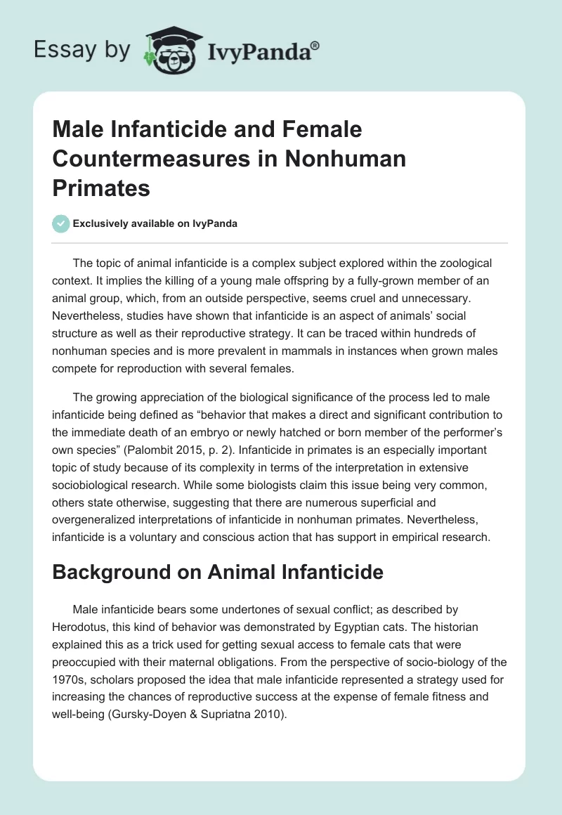 Male Infanticide and Female Countermeasures in Nonhuman Primates. Page 1