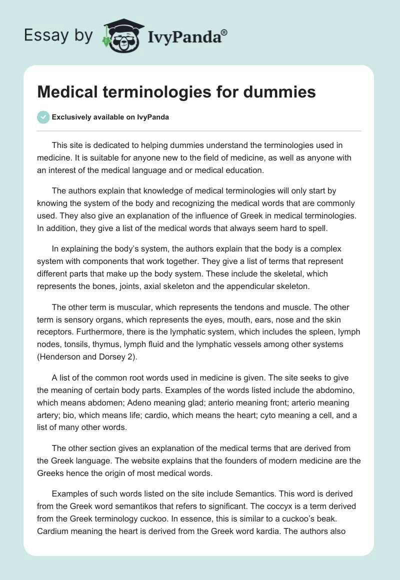 Medical terminologies for dummies. Page 1