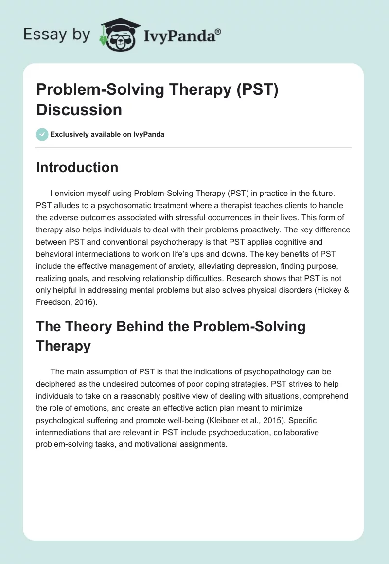 Problem-Solving Therapy (PST) Discussion. Page 1
