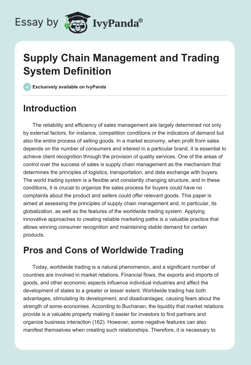 Supply Chain Management and Trading System Definition. Page 1