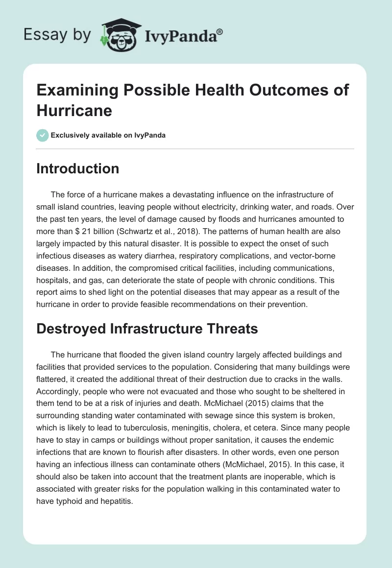 Examining Possible Health Outcomes of Hurricane. Page 1