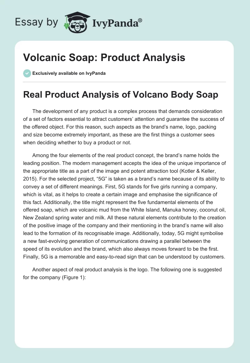 Volcanic Soap: Product Analysis. Page 1