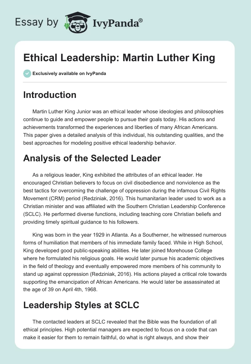 Ethical Leadership: Martin Luther King. Page 1