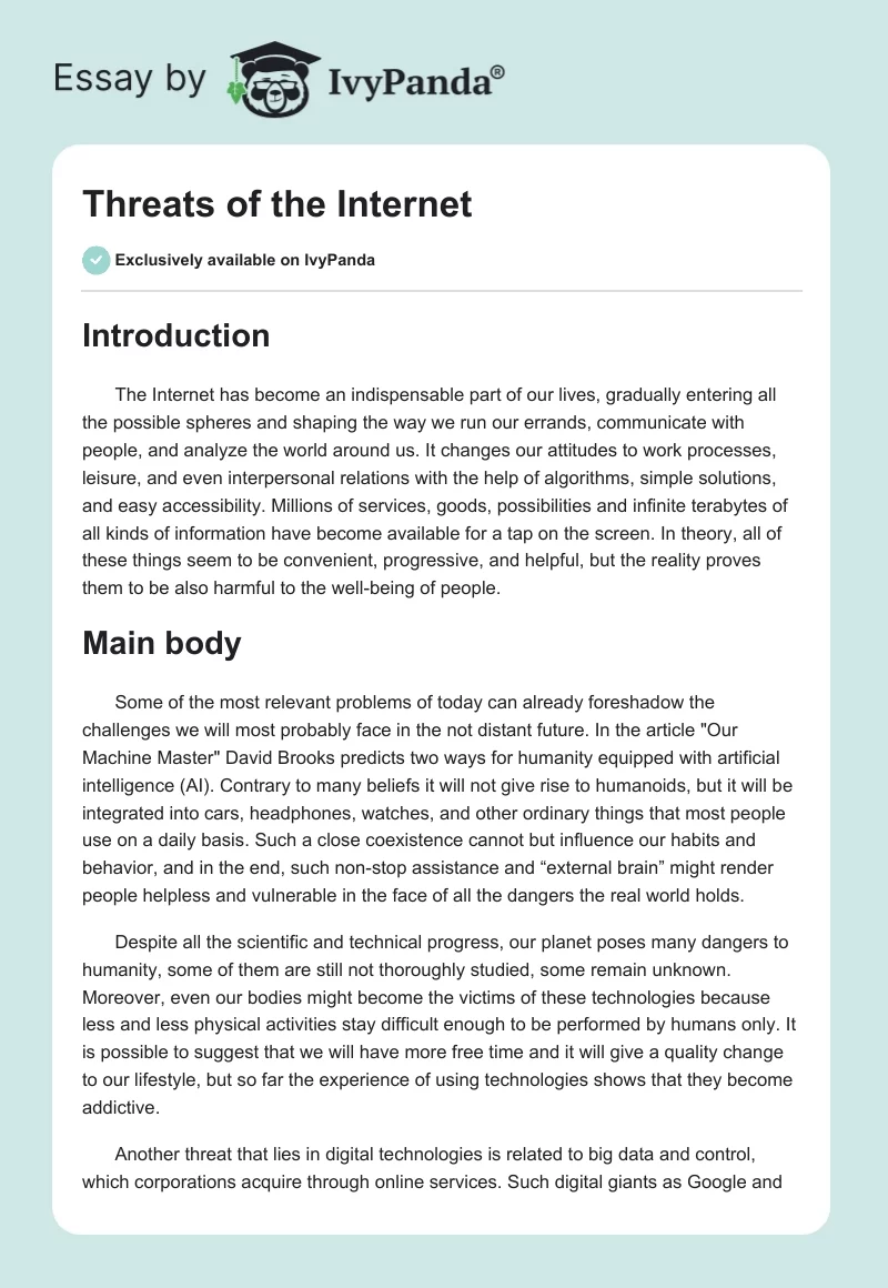 Threats of the Internet. Page 1