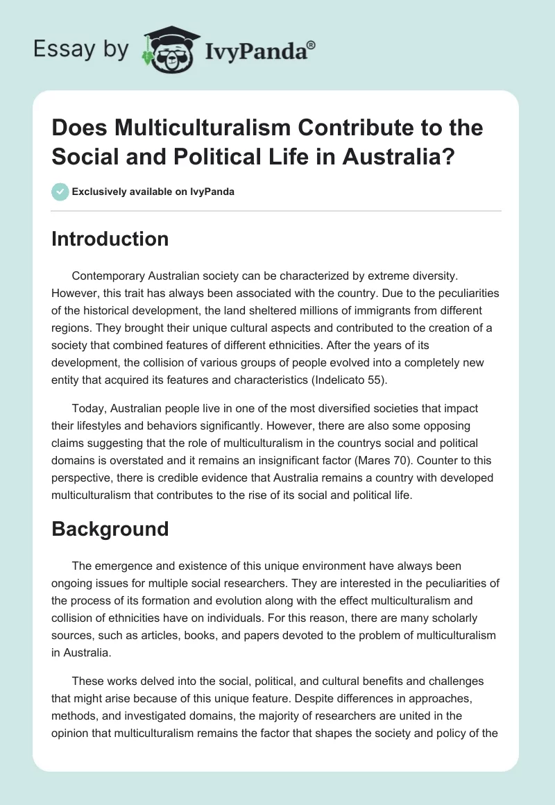Does Multiculturalism Contribute to the Social and Political Life in Australia?. Page 1