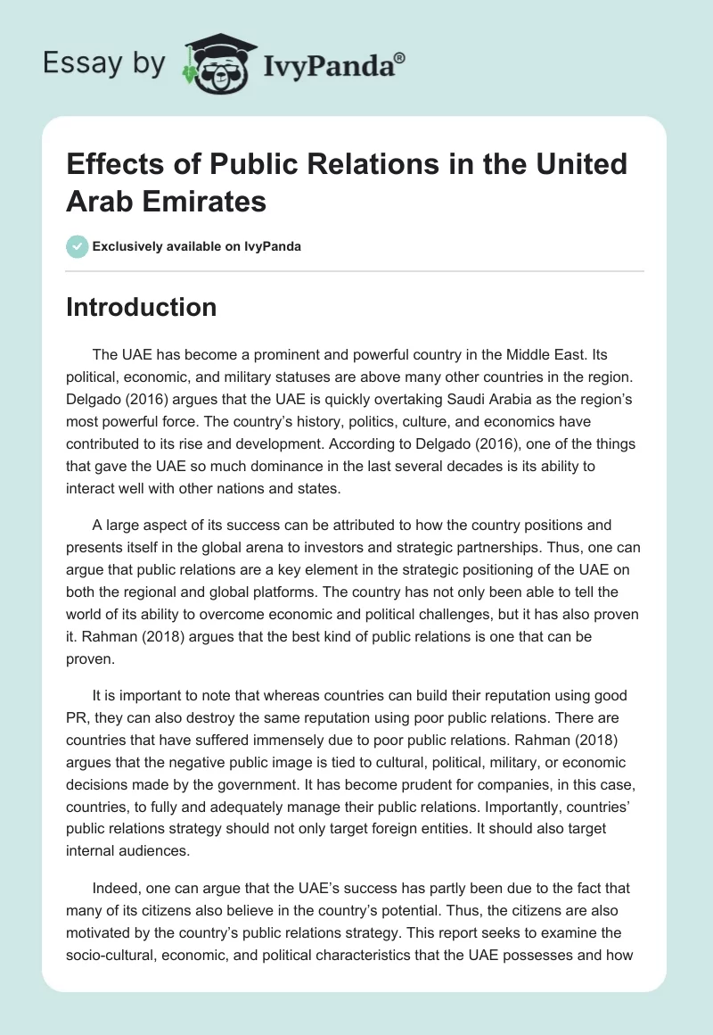 Effects of Public Relations in the United Arab Emirates. Page 1