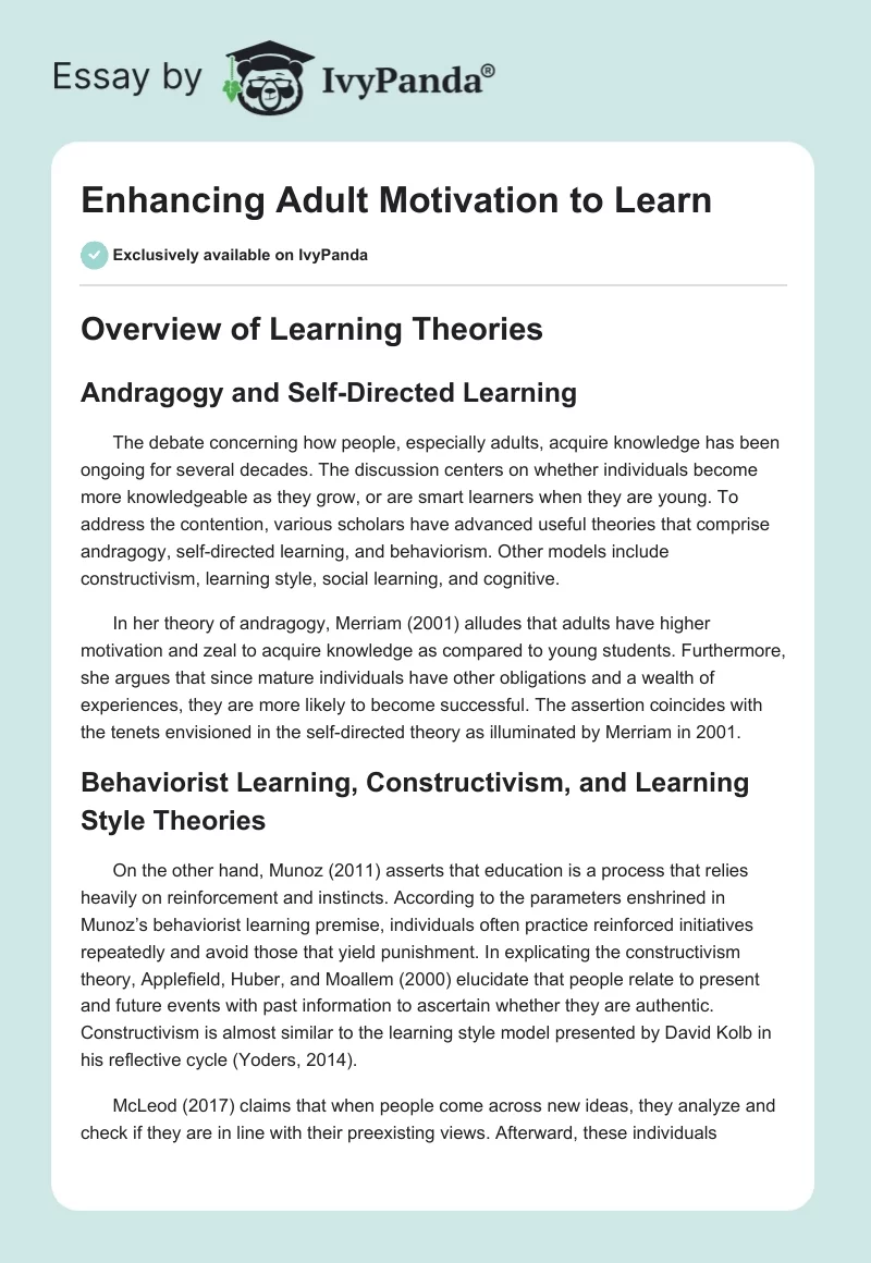 Enhancing Adult Motivation to Learn. Page 1