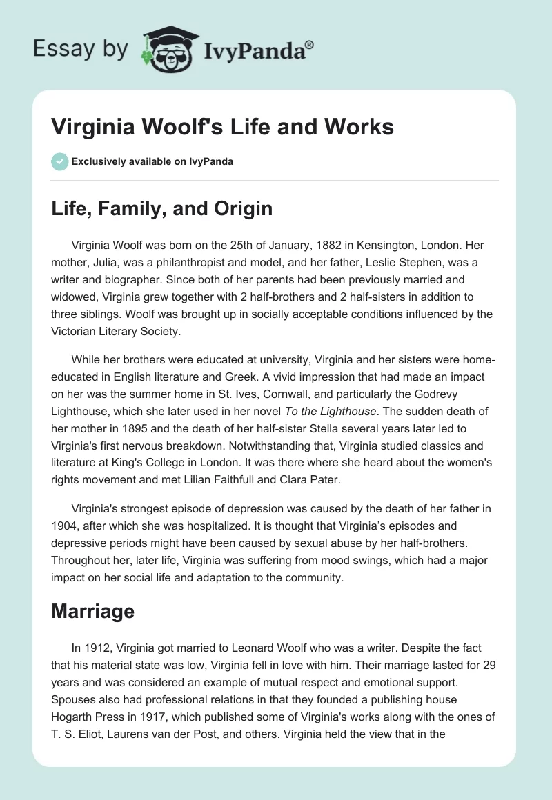 Virginia Woolf's Life and Works. Page 1