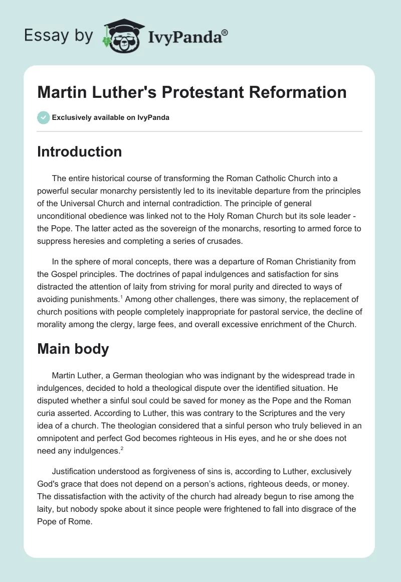 essay on the protestant reformation