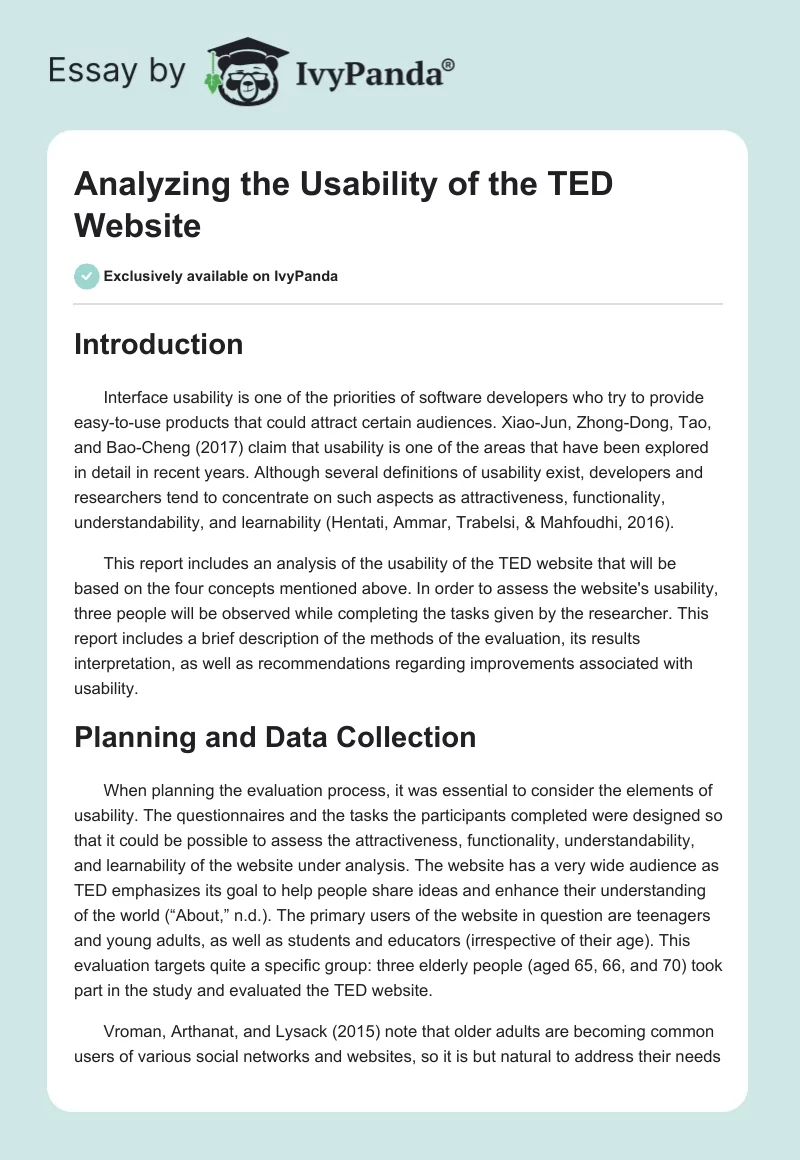 Analyzing the Usability of the TED Website. Page 1