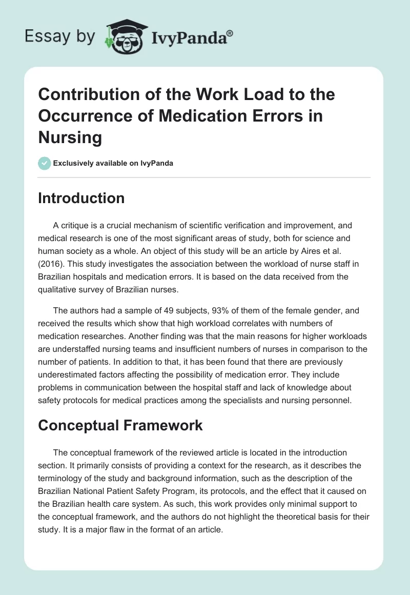 Contribution of the Work Load to the Occurrence of Medication Errors in Nursing. Page 1