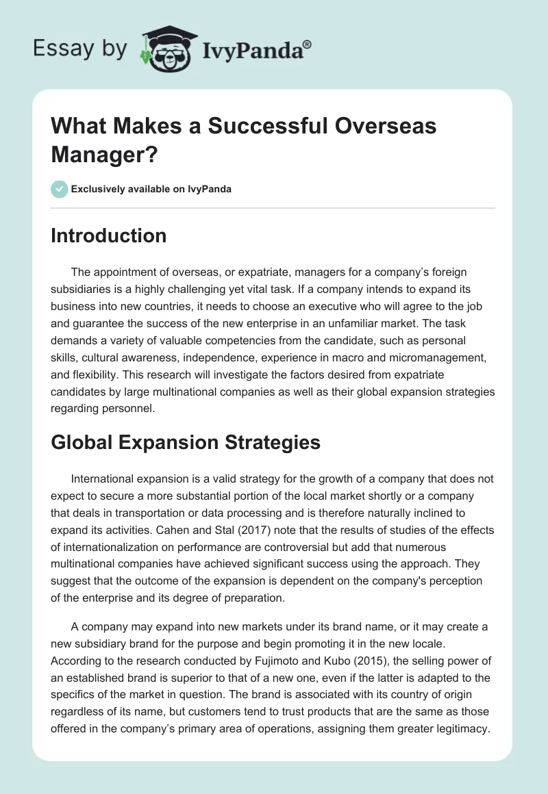 What Makes a Successful Overseas Manager?. Page 1