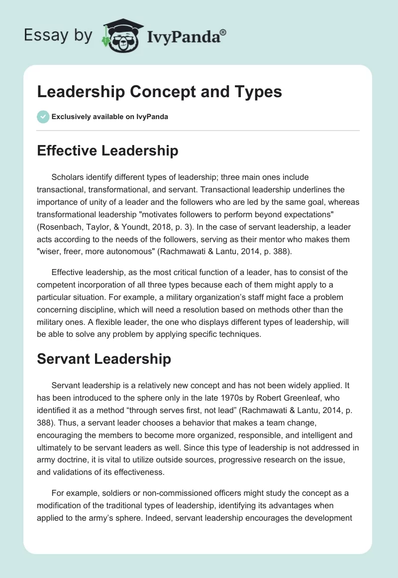 Leadership Concept and Types. Page 1