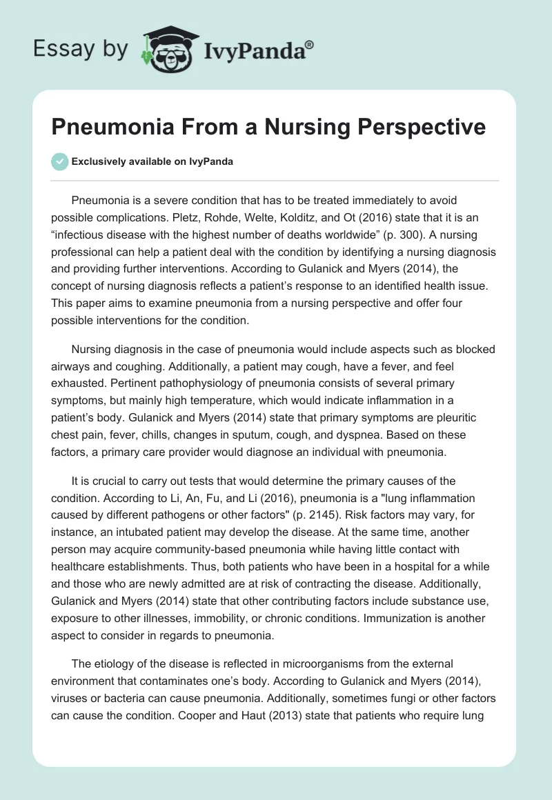 Pneumonia From a Nursing Perspective. Page 1