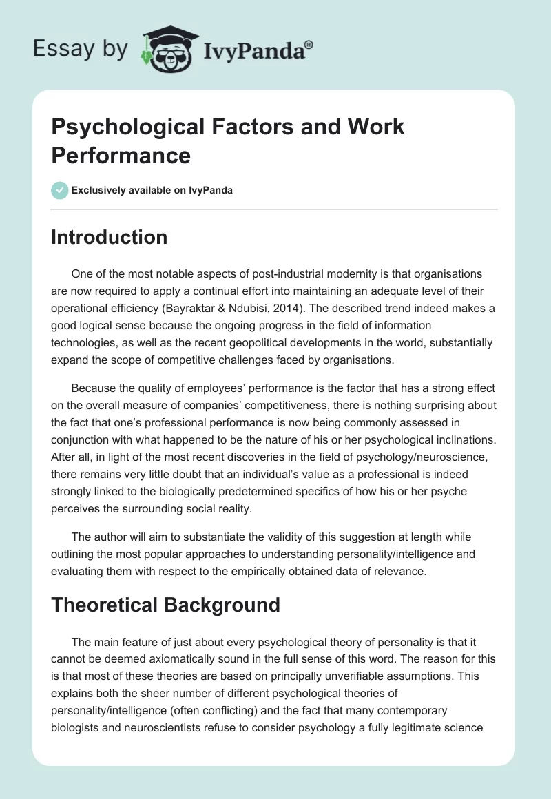 Psychological Factors and Work Performance. Page 1