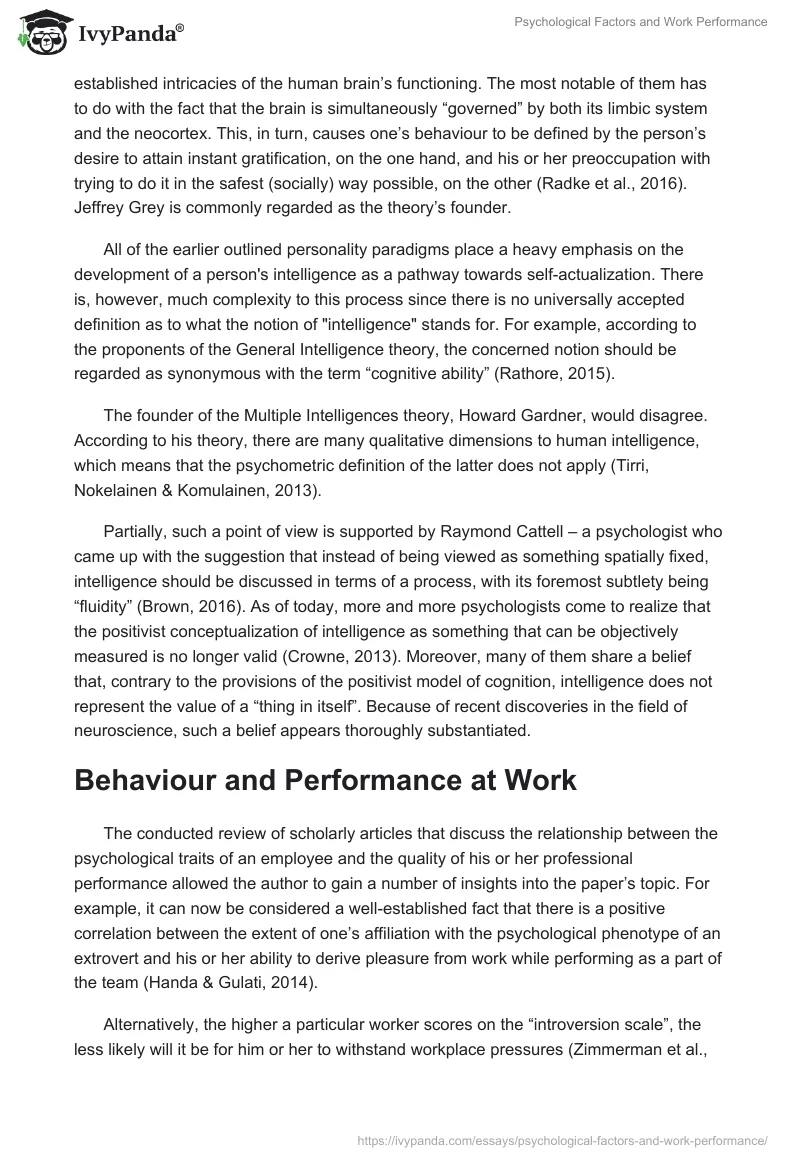 Psychological Factors and Work Performance. Page 3