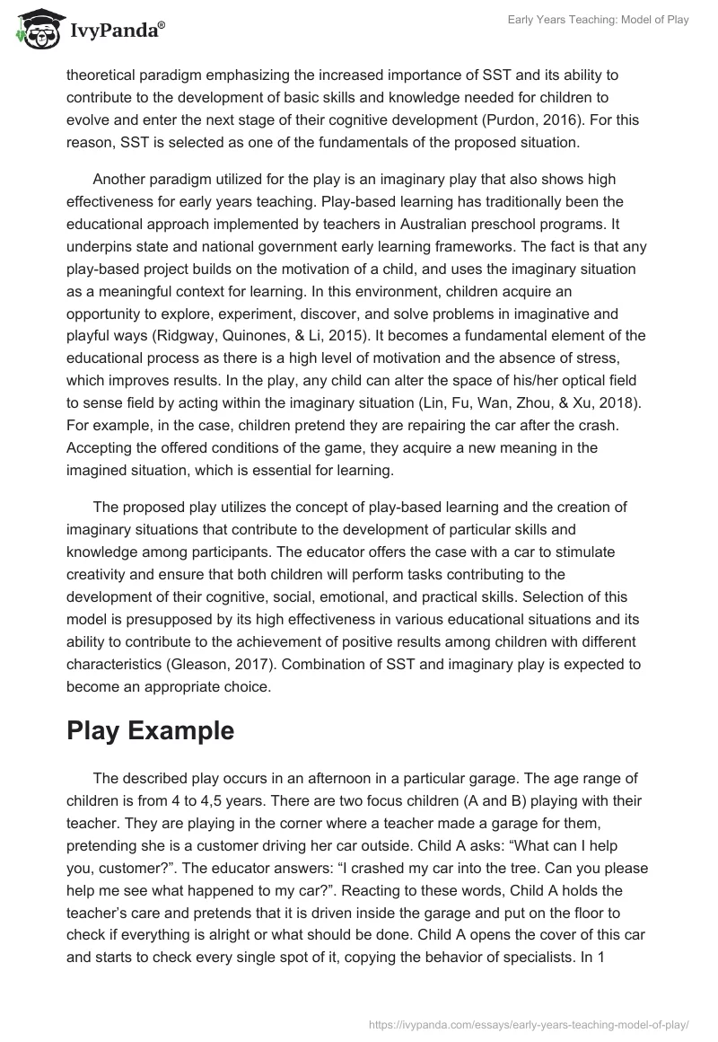 Early Years Teaching: Model of Play. Page 3