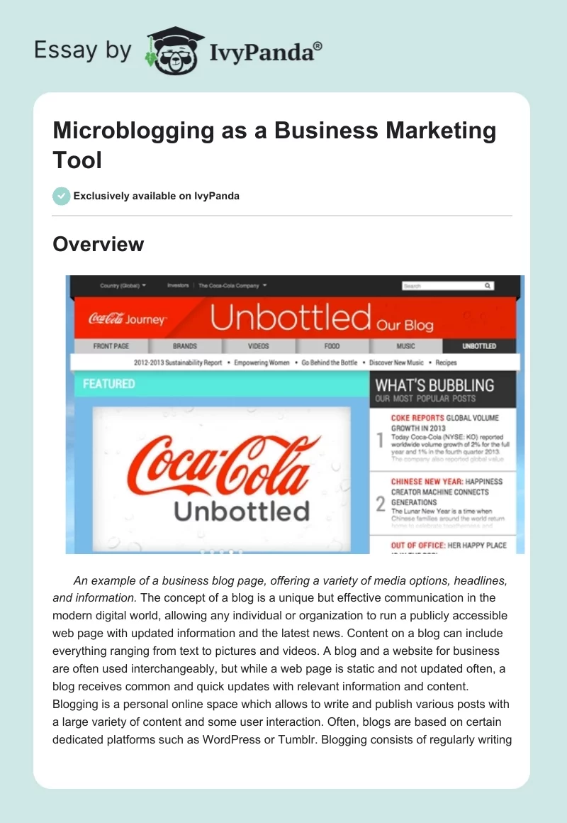 Microblogging as a Business Marketing Tool. Page 1