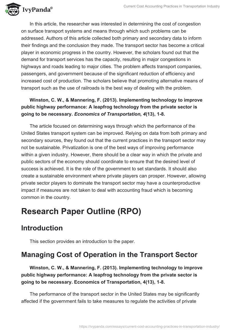 Current Cost Accounting Practices in Transportation Industry. Page 3