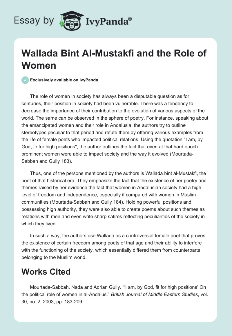 Wallada Bint Al-Mustakfi and the Role of Women. Page 1