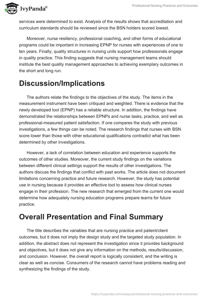 Professional Nursing Practices and Outcomes. Page 5
