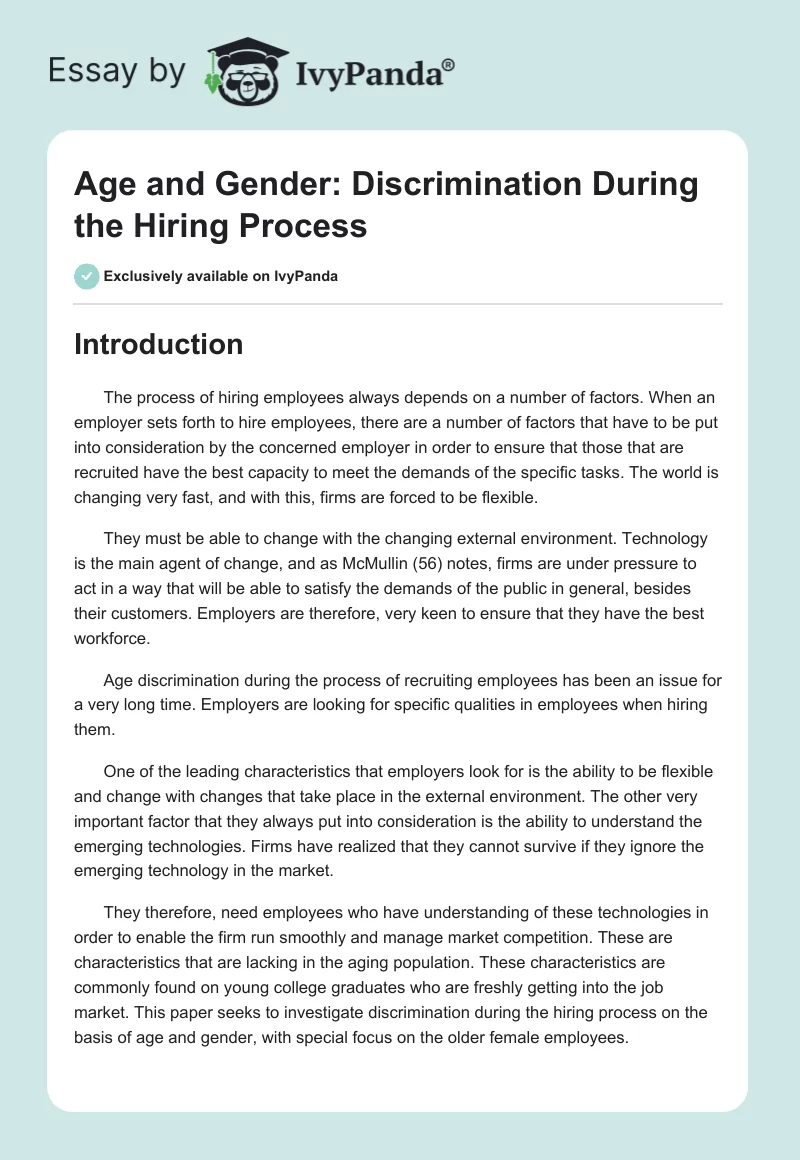Age and Gender: Discrimination During the Hiring Process. Page 1
