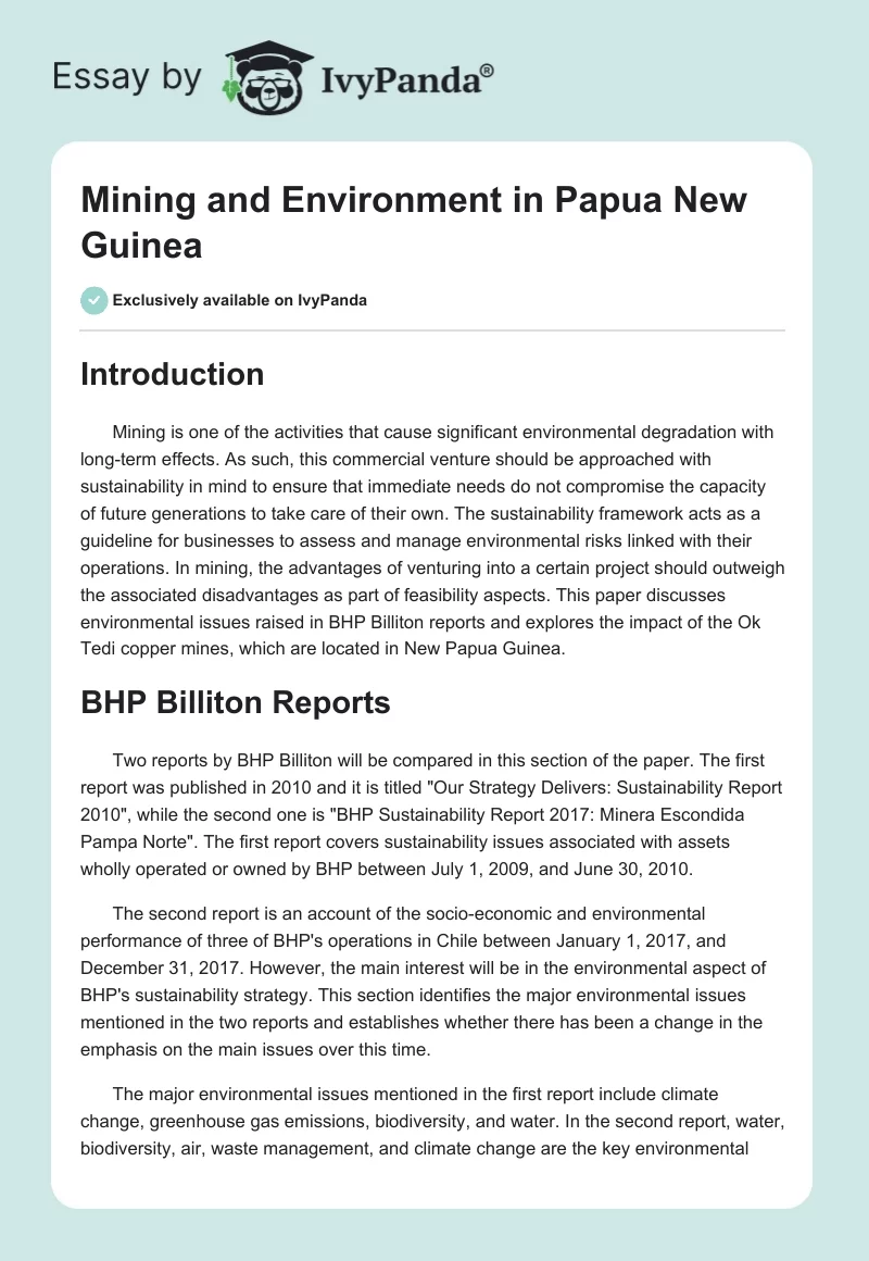 Mining and Environment in Papua New Guinea. Page 1