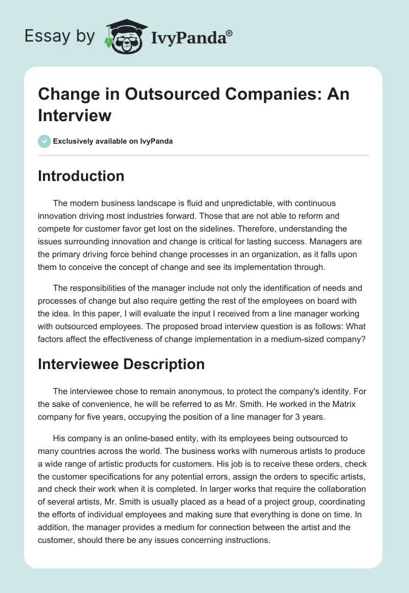 Change in Outsourced Companies: An Interview. Page 1