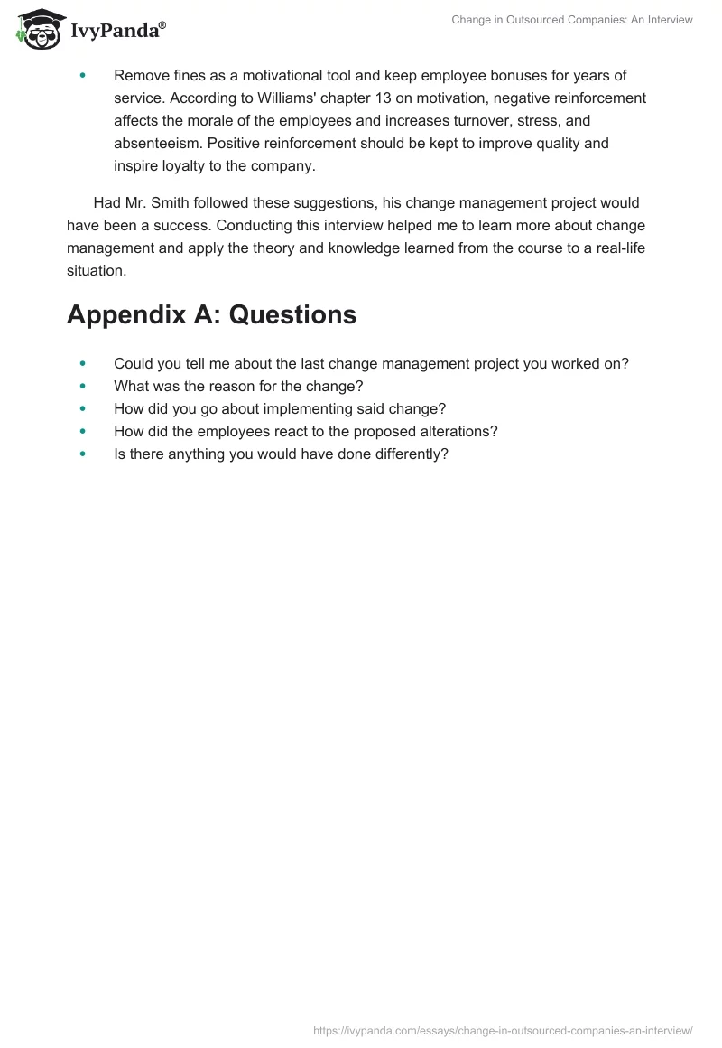 Change in Outsourced Companies: An Interview. Page 5